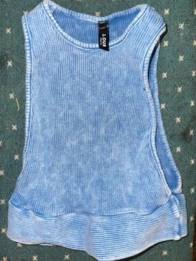 Light Blue Ribbed Crop Tank Top